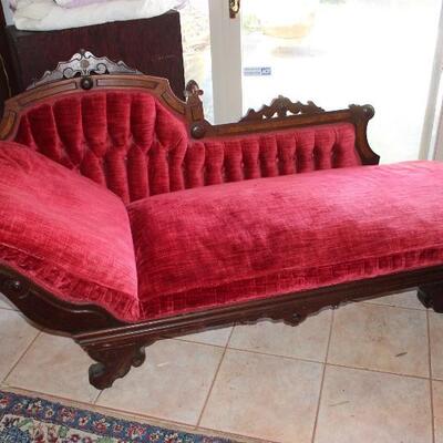 red velvet fainting couch, Eastlake