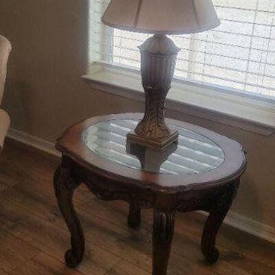 End table with inset glass top