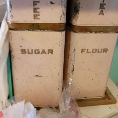 Vintage coffee, tea sugar and flour tins