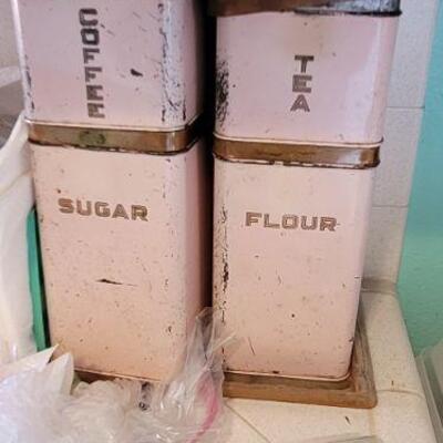 Vintage coffee, tea sugar and flour tins