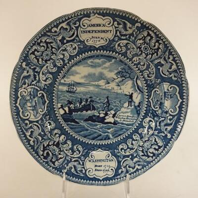 1091	HISTORICAL BLUE STAFFORDSHIRE PLATE, ENOCH WOOD & SONS *AMERICA INDEPENDENCE JULY 4 1776*, 10 1/4 IN
