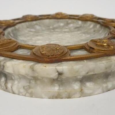 1134	MARBLE SHALLOW BOWL WITH A CONCAVE EDGE AND METAL RING, DEPICTING BREEK FIGURES, 11 IN X 2 IN

