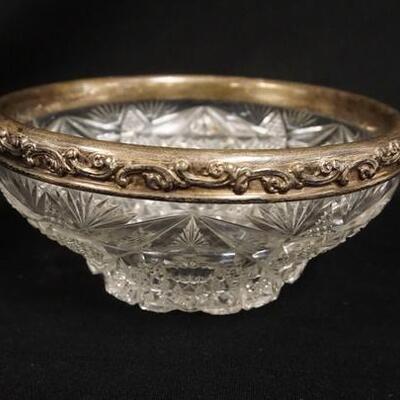 1028	BRILLANT CUT GLASS BOWL WITH STERLING RIM, 4 IN X 8 IN
