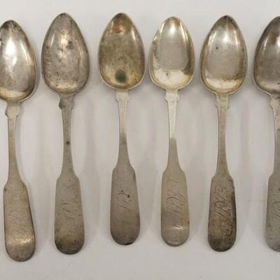 1237	6 C REEVES COIN SILVER TEASPOONS. 2.82 TROY OUNCES. 5 1/2 IN L

