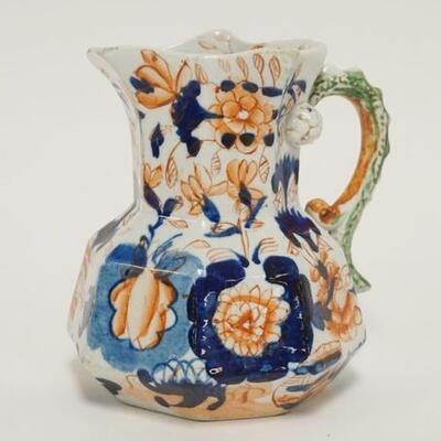 1127	19TH CENTURY SERPENT HANDLED CREAMER, HAND PAINTED, 5 1/2 IN HIGH
