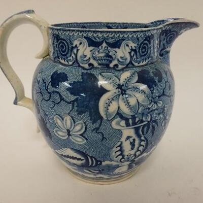 1087	HISTORICAL BLUE STAFFORDSHIRE CLEWS PITCHER, 6 1/4 IN

