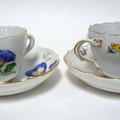 1032	2 MEISSEN CUPS AND SAUCERS WITH GILT EDGE AND FLORAL DECORATIONS, 2 1/2 IN HIGH
