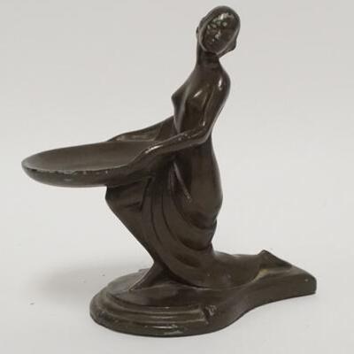 1227	ART DECO FIGURAL METAL TRAY OF WOMAN. 6 1/2 IN H 
