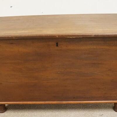 1221	DOVETAILED BLANKET CHEST ON TURNED FEET HAS GLOVE BOX. 43 IN X 21 IN, 27 H 
