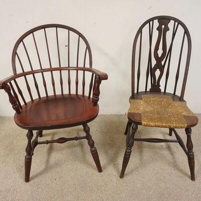 1307	2 WINDSOR TYPE CHAIRS, ARM CHAIR IS SIGNED NICHOLS & STONE
