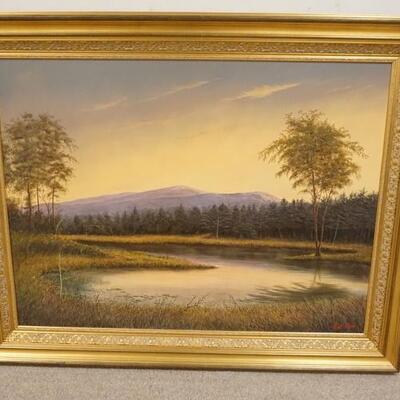 1171	ROBERT DUFF OIL ON CANVAS OF A LANDSCAPE W/ LAKE & MOUNTAINS. 58 IN X 46 1/4 IN INCLUDING FRAME
