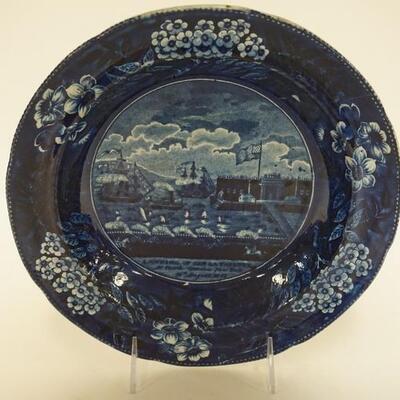 1085	HISTORICAL BLUE STAFFORDSHIRE CLEWS BOWL *THE LANDING OF GEN LAFAYETTE*, 9 3/4 IN
