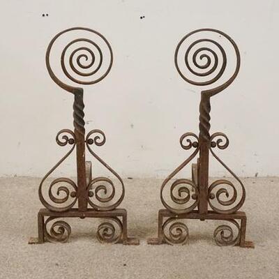 1296	PAIR OF WROUGHT IRON ANDIRONS, 26 IN HIGH X 19 IN DEEP
