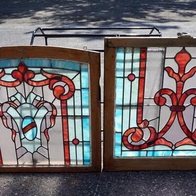 1049	STAINED GLASS DOUBLE HUNG WINDOWS, 28 1/2 IN X 26 3/4 IN, LARGEST
