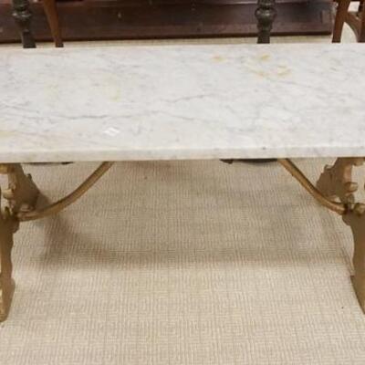 1299	MARBLE TOP BENCH, CAST IRON BASE, 40 IN X 14 IN X 14 1/2 IN HIGH
