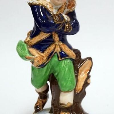 1116	19TH CENTURY HAND PAINTED FIGURE AUTUMN POSSIBLY DERBY HAIRLINE IN THE HAT. 9 1/4 IN H 
