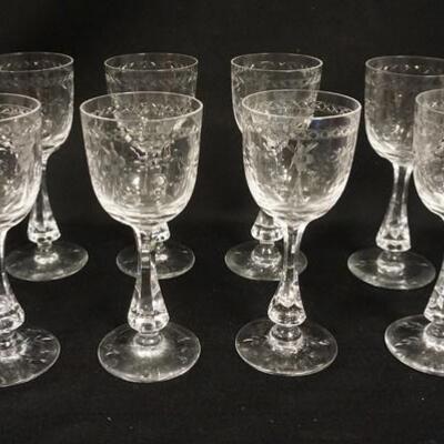 1071	GROUP OF 10 WHEEL CUT WINE GLASSES SIGNED BODA AT BASE, 6 1/4 IN HIGH
