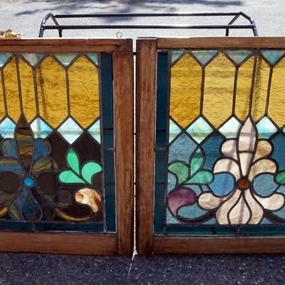 1050	STAINED GLASS DOUBLE HUNG WINDOWS, 25 1/2 IN X 26 1/2 IN
