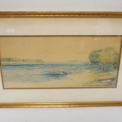 1066	FRAMED SIGNED WATERCOLOR, SHORE SCENE, 19 IN X 11 1/2 IN OVERALL
