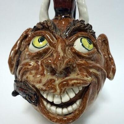 1155	JACK SEXTON POTTERY, GRACE CARR ARTIST GROTESQUE FACE JUG,DEVIL WITH LIZARD FACE JUG, BELMONT N.C. 2005, SIGNED AND DATED ON BOTTOM,...