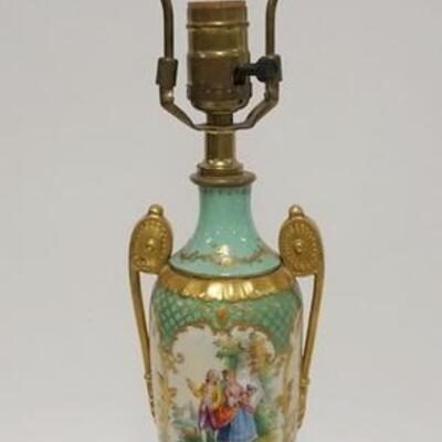 1068	DRESDEN PORCELAIN  URN TABLE LAMP, GILT DECORATED, HAIR LINE AT TOP, 23 IN HIGH

