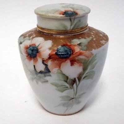 1148	NIPPON HAND PAINTED COVERED JAR WITH FLOWERS, 4 3/4 IN HIGH
