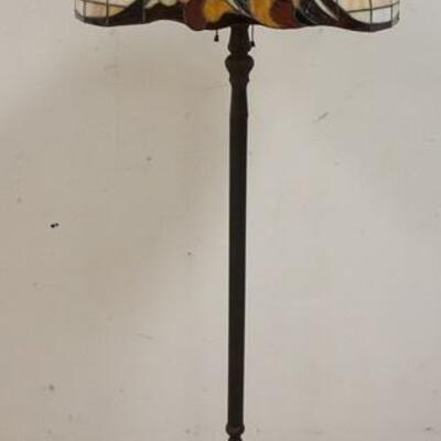 1217	CONTEMPORARY LEADED GLASS FLOOR LAMP W/ ORNATE METAL BASE. 62 IN H 
