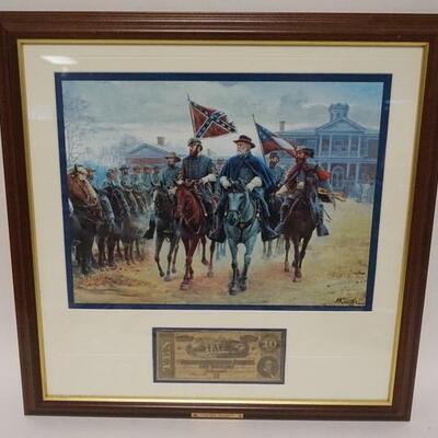 1058	MORT KUNSTLER PRINT *LEGENDS IN GRAY* WITH AN ORIGINAL CONFEDERATE 10 DOLLAR NOTE FRAMED, 22 1/2 IN X 23 3/4 IN
