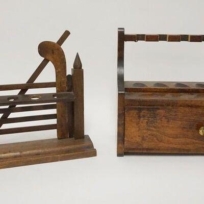 1041	LOT OF 2 VINTAGE PIPE RACKS ON WITH DRAWER FOR TOBACCO
