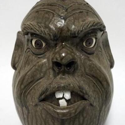 1156	MICHELLE PERDUE GROTESQUE FACE JUG, UGLY FACE JUG WITH TOBACCO SPIT GLAZEM LULA GA, 10 1/2 IN HIGH, SIGNED AND DATED ON BOTTOM
