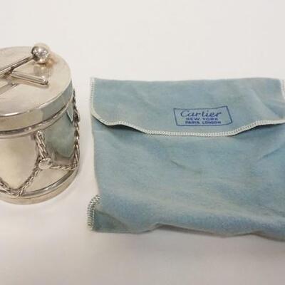 1010	CARTIER STERLING WEIGHTED DRUM PAPERWEIGHT WITH BAG, 3 1/2 IN HIGH
