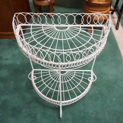 1303	DEMI LUNE IRON WIRE STAND, 2 TIER, 21 IN WIDE X 27 IN HIGH
