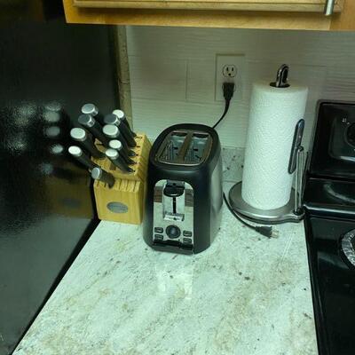 Knife block, toaster, paper towel holder