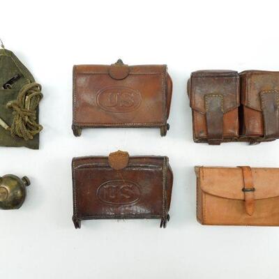 Group of Leather Ammo Packs & Gun Cleaning Kit.