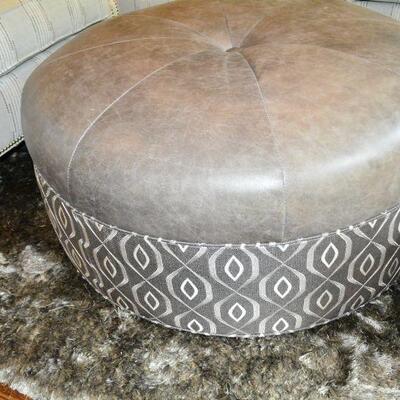 Leather Ottoman with Upholstered Bottom 