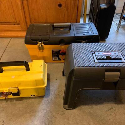 This lot comes with three tools boxes. A smaller yellow tool box - Plano 16â€ 40cm, larger Workforce tool box 24â€ Series 2000, small...