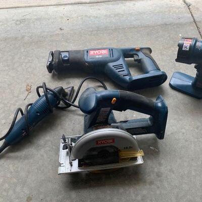 This is a collection of Ryobi power tools with 18v battery but batteries not included. There is also a corded sander included....