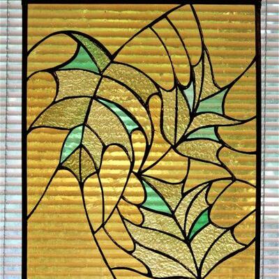 Gorgeous Autumn Leaves stained glass hanger.
