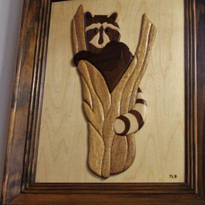 Raised all wood Racoon artwork.