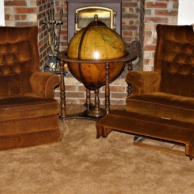 Matching set of gold recliners.