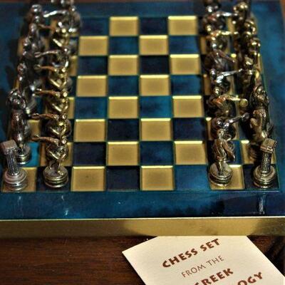 Greek Mythology chess set features quality craftsmanship and uniquely styled pieces made of  copper coating, bronze and more.