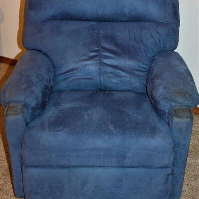 Feeling blue?  Try out this comfortable, swivel recliner and destress.  There are two of these chairs available for sale.