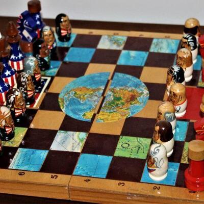 A unique chess set indeed featuring past Presidents of the United States pitted against past USSR leaders.