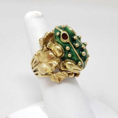 #1060 â€¢ 18k Gold Frog Ring, 25.3g