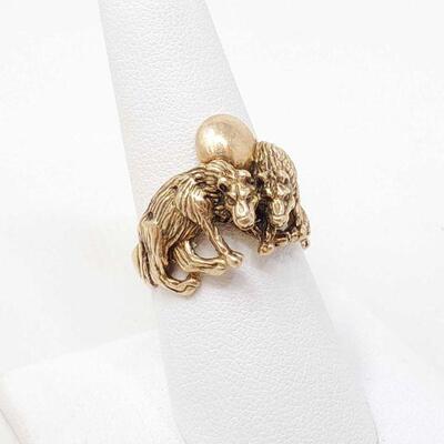 #1178 â€¢ 14k Gold Wolf Ring, 9g