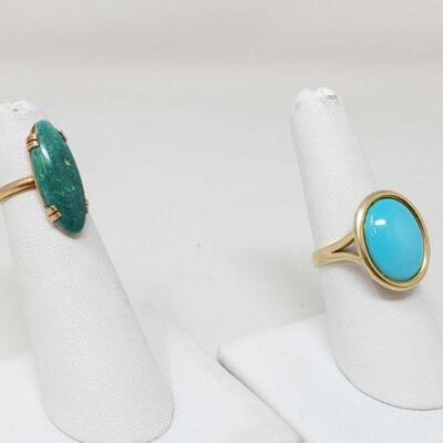 #1200 â€¢ 2 14k Gold And Turquoise Rings, 7.8g