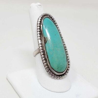 #1510 â€¢ Sterling Silver Ring With Large Turquoise Stone, 12.4g
