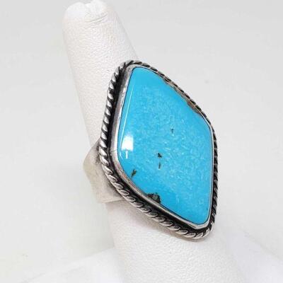 #1538 • Sterling Silver Ring With Turquoise Stone, 11.2g