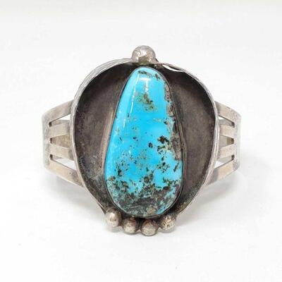 #1512 â€¢ Sterling Silver Cuff With Turquoise Stone, 40.7g
