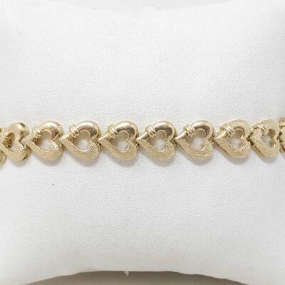 #1146 â€¢ 14k Gold Heart Bracelet, 13.2g
